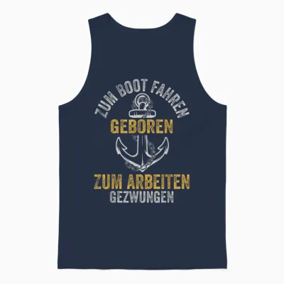 T-Shirt with German Text "kapitän Funny to Boat Driving Geboren" Unisex Tank Top - Navy