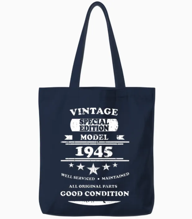 Vintage Retro White 1945 Tote Bags - Navy
