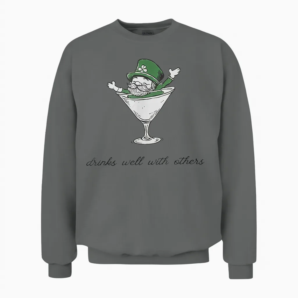 Leprechaun Martini Cocktail St Patrick's Day Unisex Sweatshirt in Graphite Heather