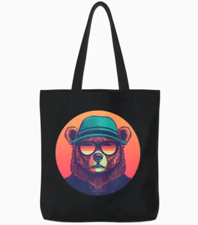 Retro Bear Lovers Design Tote Bags - Black