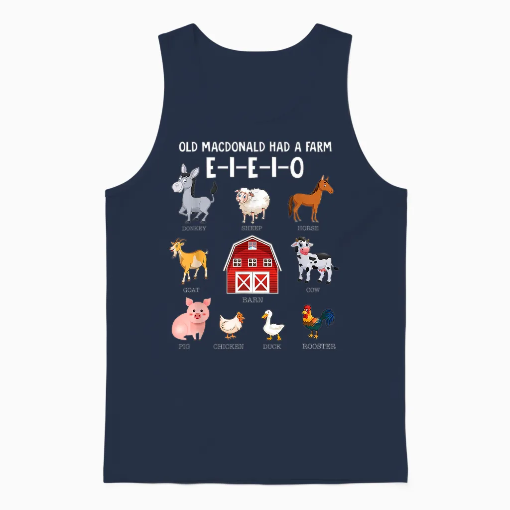 Toddler Kids Farm Animals Old Macdonald Had a Farm E-I-E-I-O Unisex Tank Top in Navy