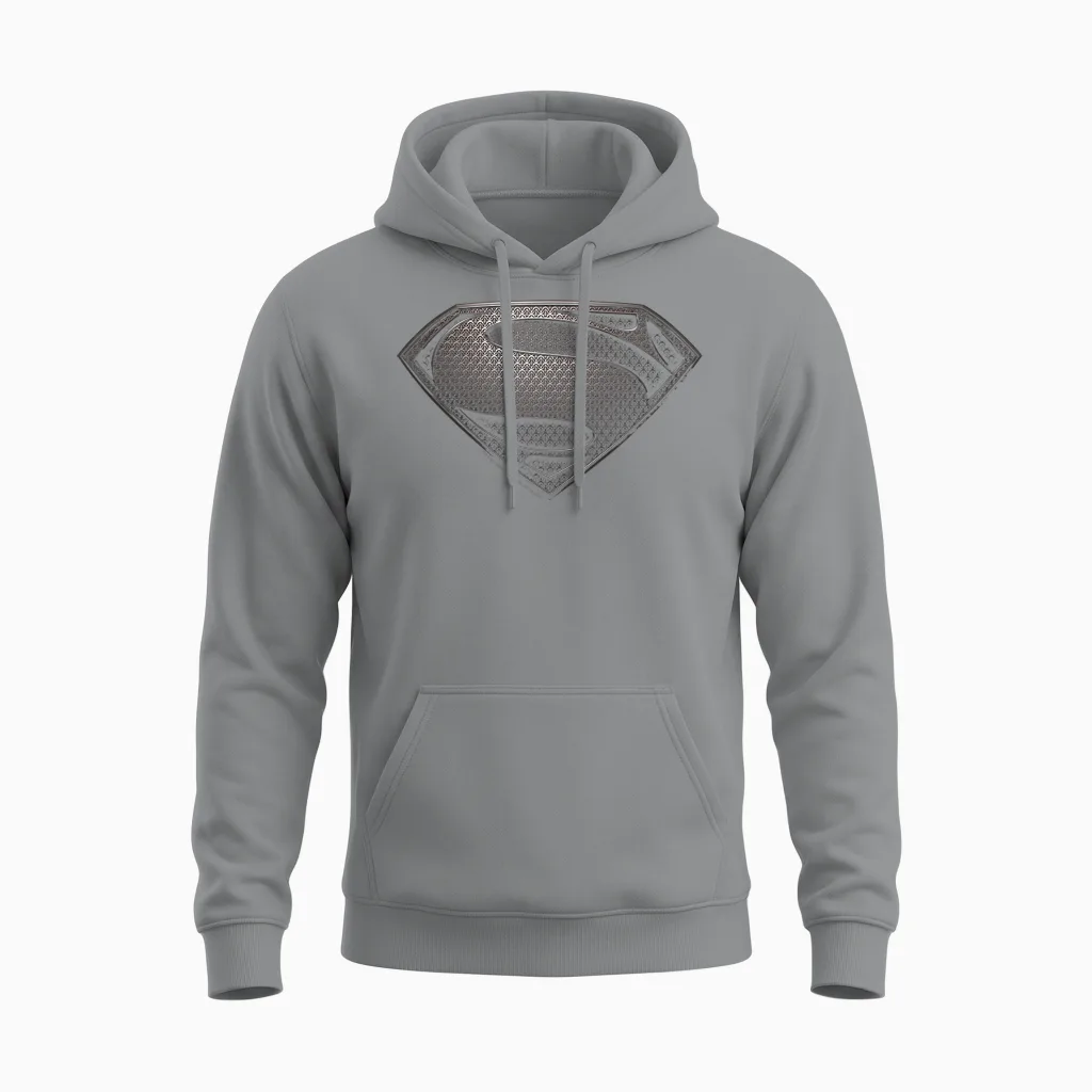 Superman Man of Steel Desaturated T-Shirt, Black Unisex Hoodie in Sport Grey