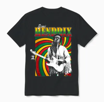 Jimi Hendrix Reggae Swirl on Stage Vintage Band Unisex T-Shirt - Black