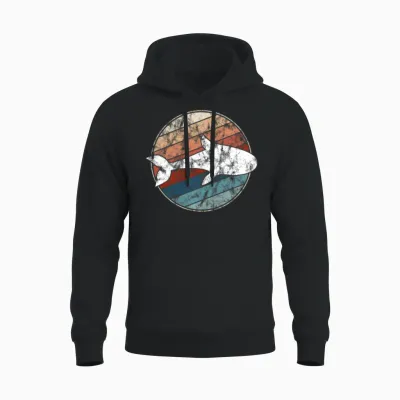 Whale in Retro Style Unisex Hoodie - Black