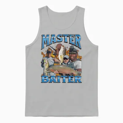 Master Baiter Funny Fishing Meme Pun Bootleg Graphic 90s T-Shirt, Black Unisex Tank Top - Ash