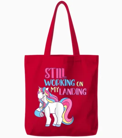 Still Working on My Landing Injury Broken Arm Cute Unicorn Tote Bags - Red