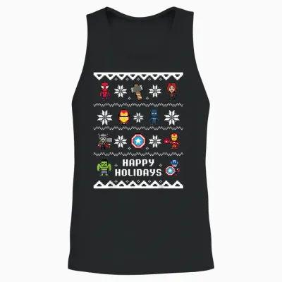 Marvel Avengers Christmas Sweater Happy Holidays Unisex Tank Top - Black
