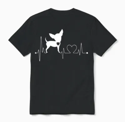Chihuahua Cute Heartbeat Funny for Men, Women and Children Unisex T-Shirt - Black