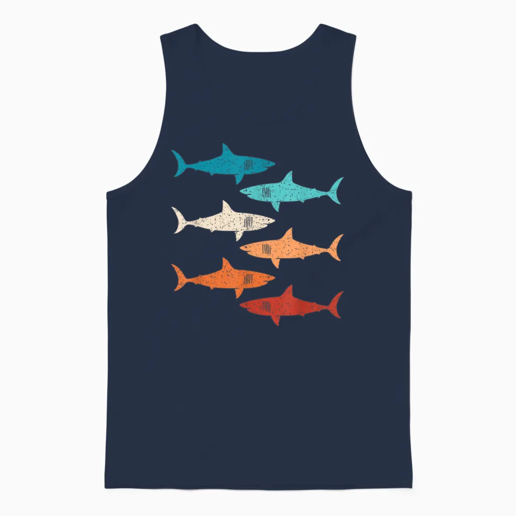 Retro Haifisch Hai Unterwasserlebewesen Ozean Damen Herren Unisex Tank Top in Navy