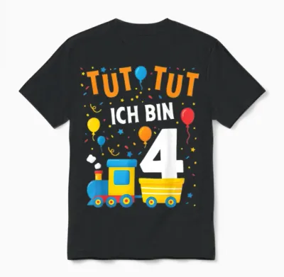 4 Geburtstag Zug Eisenbahn Lokomotive Junge 4er Geburtstag Unisex T-Shirt - Black