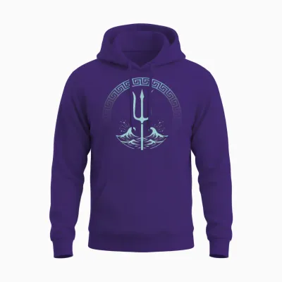 Poseidon Greek God Symbol T-Shirt, Black Unisex Hoodie - Purple