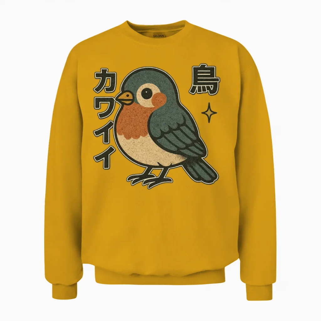 Kawaii Bird Japanese - Lovers Unisex Sweatshirt in Gold