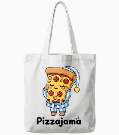 Pajamas Pizza Funny Cartoon Pizza Tote Bags - White