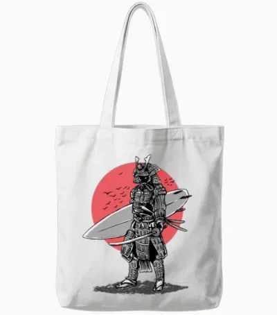 Samurai Surfer Red Sun Tote Bags - White