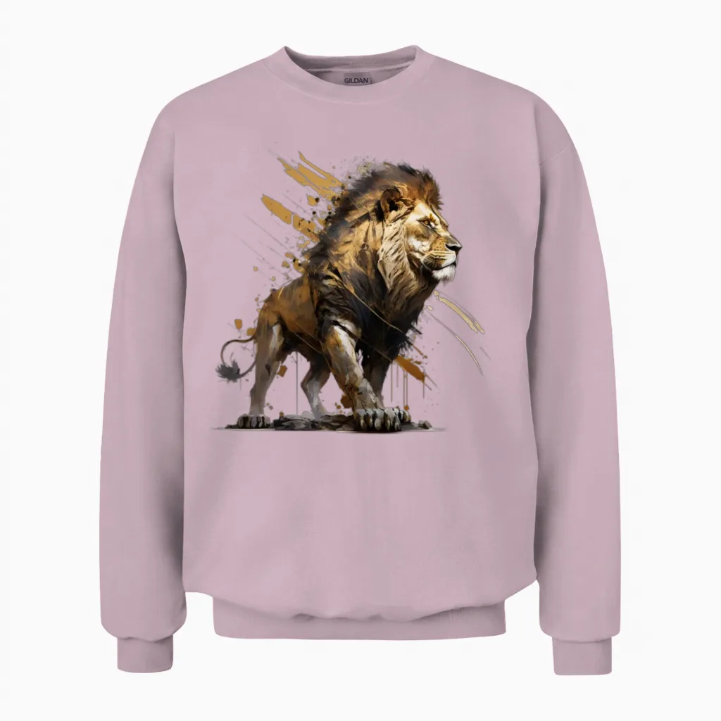 Lion Walking, Lion Wildlife Unisex Sweatshirt in Light Pink