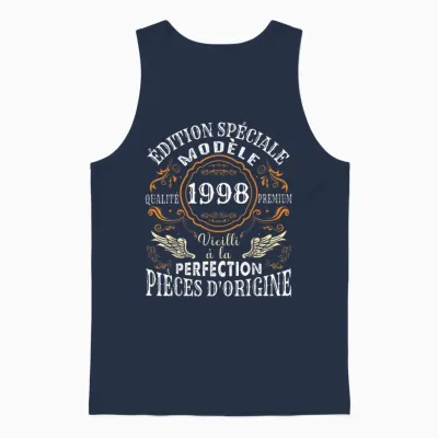 Birthday 26 Years Man Woman Humour 1998 T-Shirt, Black, S Unisex Tank Top - Navy