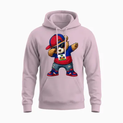 Ours Haïtien Patriotique Haïti Dab Garçons Enfants 2026 Unisex Hoodie - Light Pink