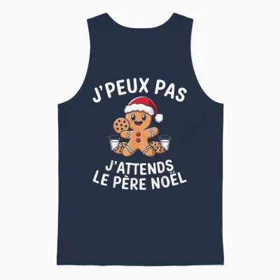 Gingerbread J'peux Pas J'attends Le Père Noël Humour Christmas Unisex Tank Top - Navy