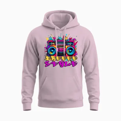 Boombox Graffiti Urban Street Wear Hip Hop Colorful T-Shirt, Black, S Unisex Hoodie - Light Pink