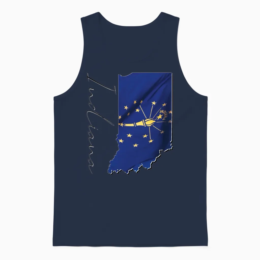 Indiana State Flag in Indiana State Map In Unisex Tank Top - Navy