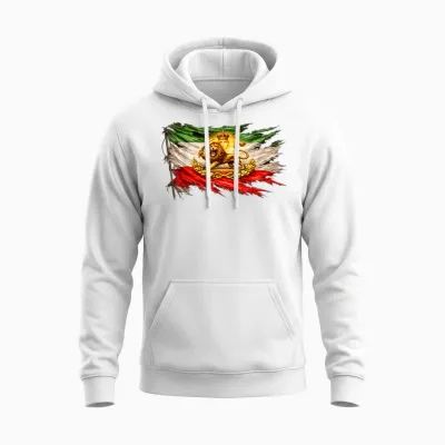 Iran Flag with Lion and Sun Emblem, Vintage Persian Heritage Unisex Hoodie - White