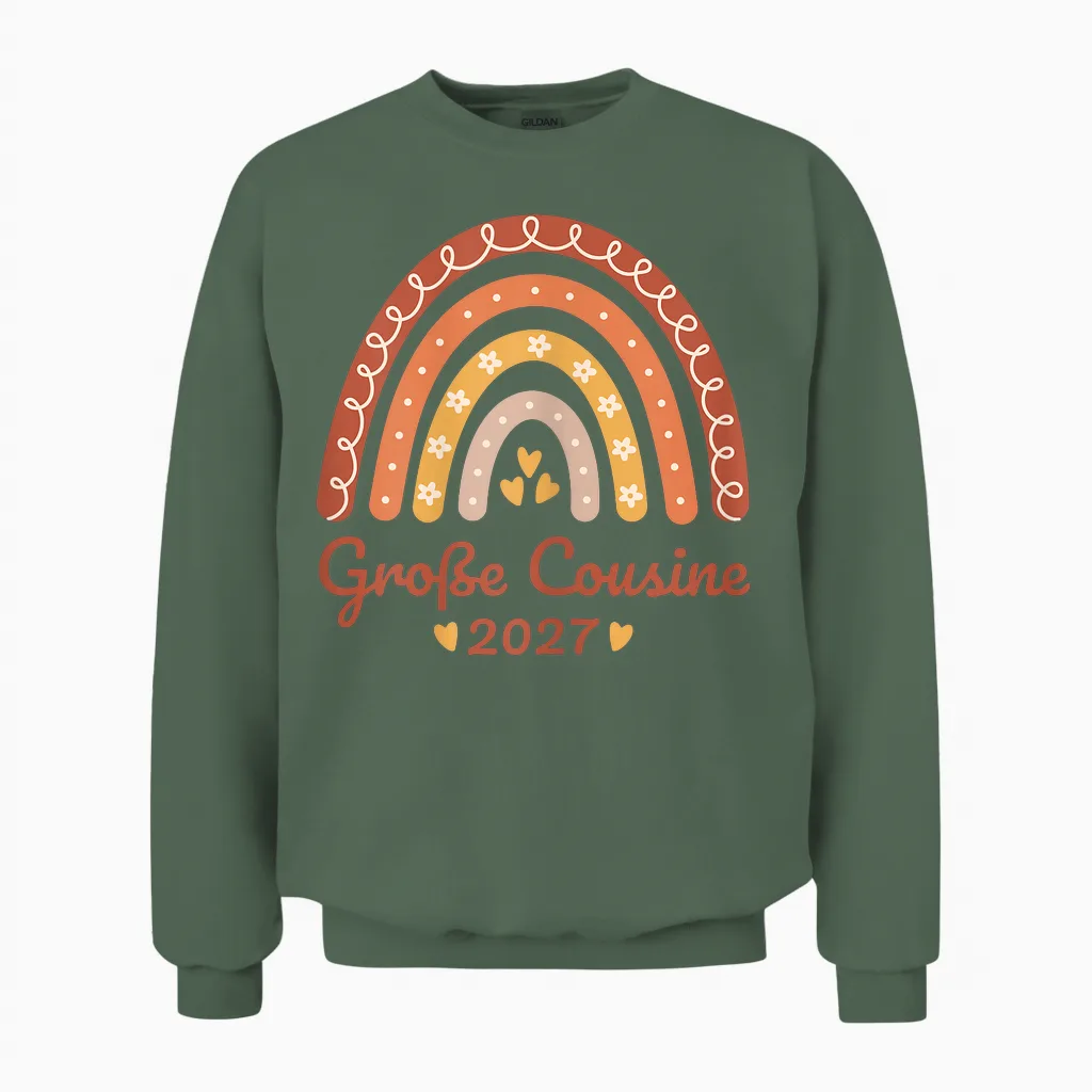 Große Cousine 2027 Regenbogen Nachwuchs Verkünden Kinder Unisex Sweatshirt in Military Green