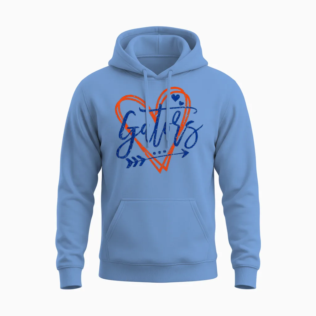 Retro Gators Heart Name Apparel Design for Men Women Unisex Hoodie in Carolina Blue