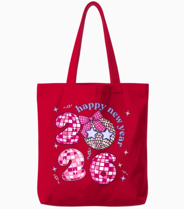 Groovy Happy New Year Party 2026 Girls Tote Bags in Red