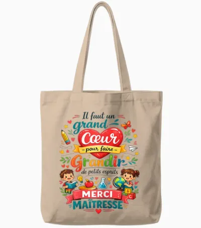 Cadeau Maîtresse D'école Fin D'année Merci Cœur Enseignante Tote Bags - Natural