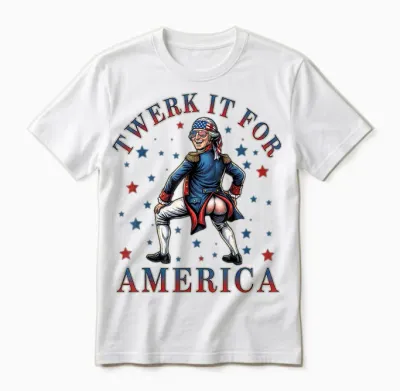 Twerk It for America Funny Patriotic Adult Humor 4th of July Unisex T-Shirt - White