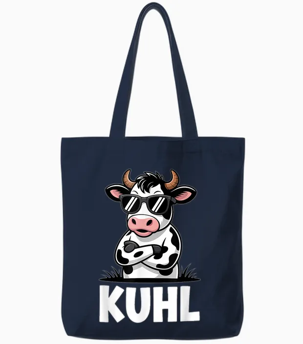 Kuhl Coole Kuh Bauer Lustiges Landwirtschaft Tote Bags in Navy