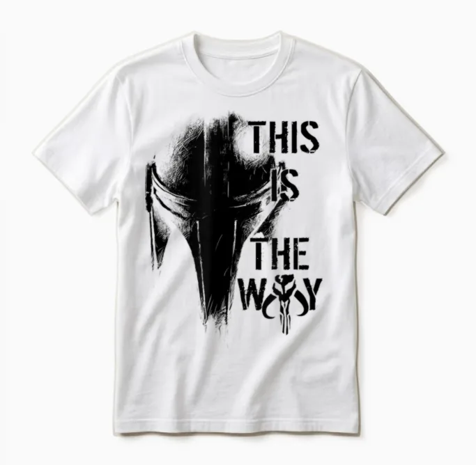 Star Wars the Mandalorian the Way Mando Helm T-Shirt - Weiร, Kurzarm, V-Ausschnitt, Klein, Unisex, Einfarbig, Pull-On, 1 Count, Eu 38/40 Unisex T-Shirt in White