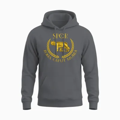 Spqr Roma Caput Mundi Capitoline Wolf Unisex Hoodie - Charcoal