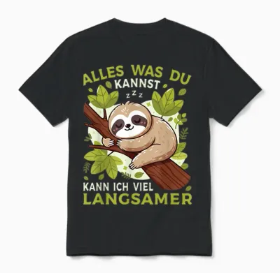 Sloth Sleep Shirt "alles Was Du Kannst" Funny Sloth T-Shirt, Black Unisex T-Shirt - Black