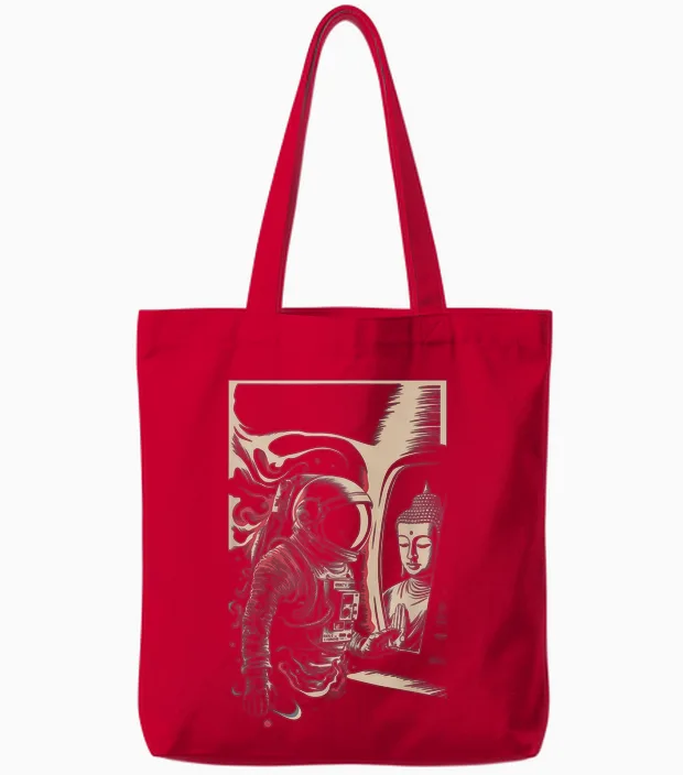 Astronaute Bouddha Spirituel Zen Sci-Fi Space Esthétique Homme Tote Bags in Red