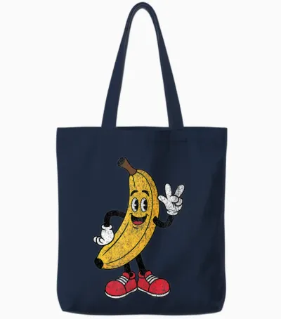 Retro Banana Cartoon with Sunglasses Men Women Funny Banana Tote Bags - Navy