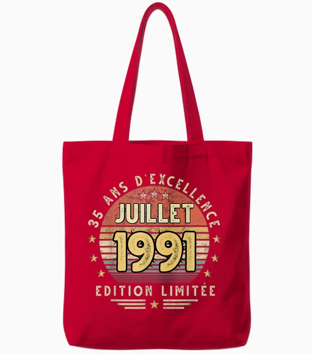 Juillet 1991 Cadeau Anniversaire Juillet 1991 35 Ans Homme Tote Bags in Red