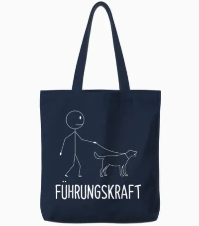 T-Shirt with German Text "führungskraft Dog Dog Owner Walking", Black Tote Bags - Navy