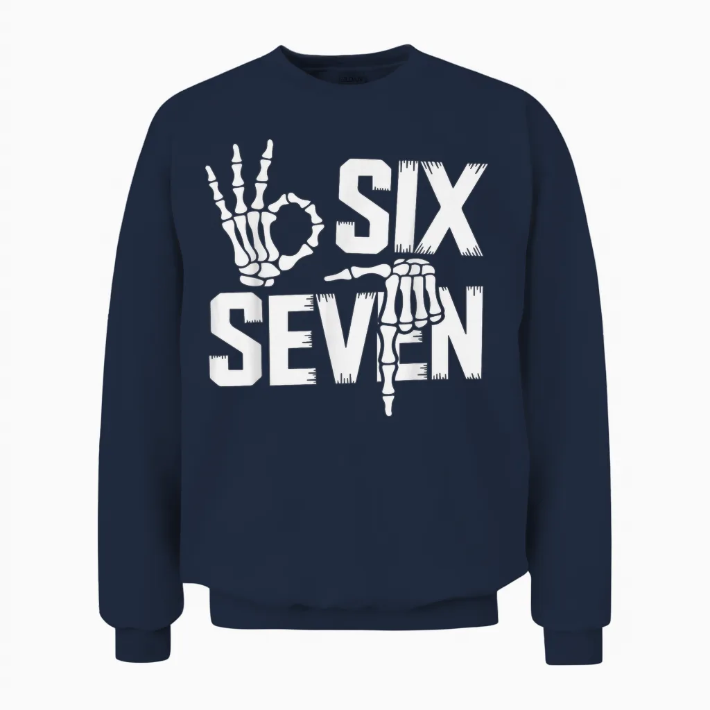 67 Skull 6 7 Garçons Filles Six Seven Skull Enfants Hommes Femmes Unisex Sweatshirt in Navy