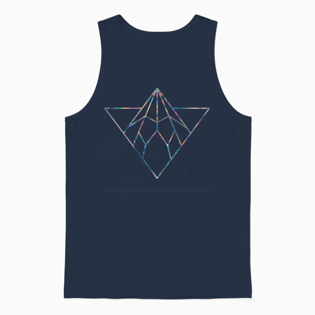 Holographic Iridescent Triangle and Diamond Unisex Tank Top in Navy