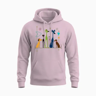 Retro Mid-Century Modern Dogs 50s 60s Style Unisex Hoodie - Light Pink