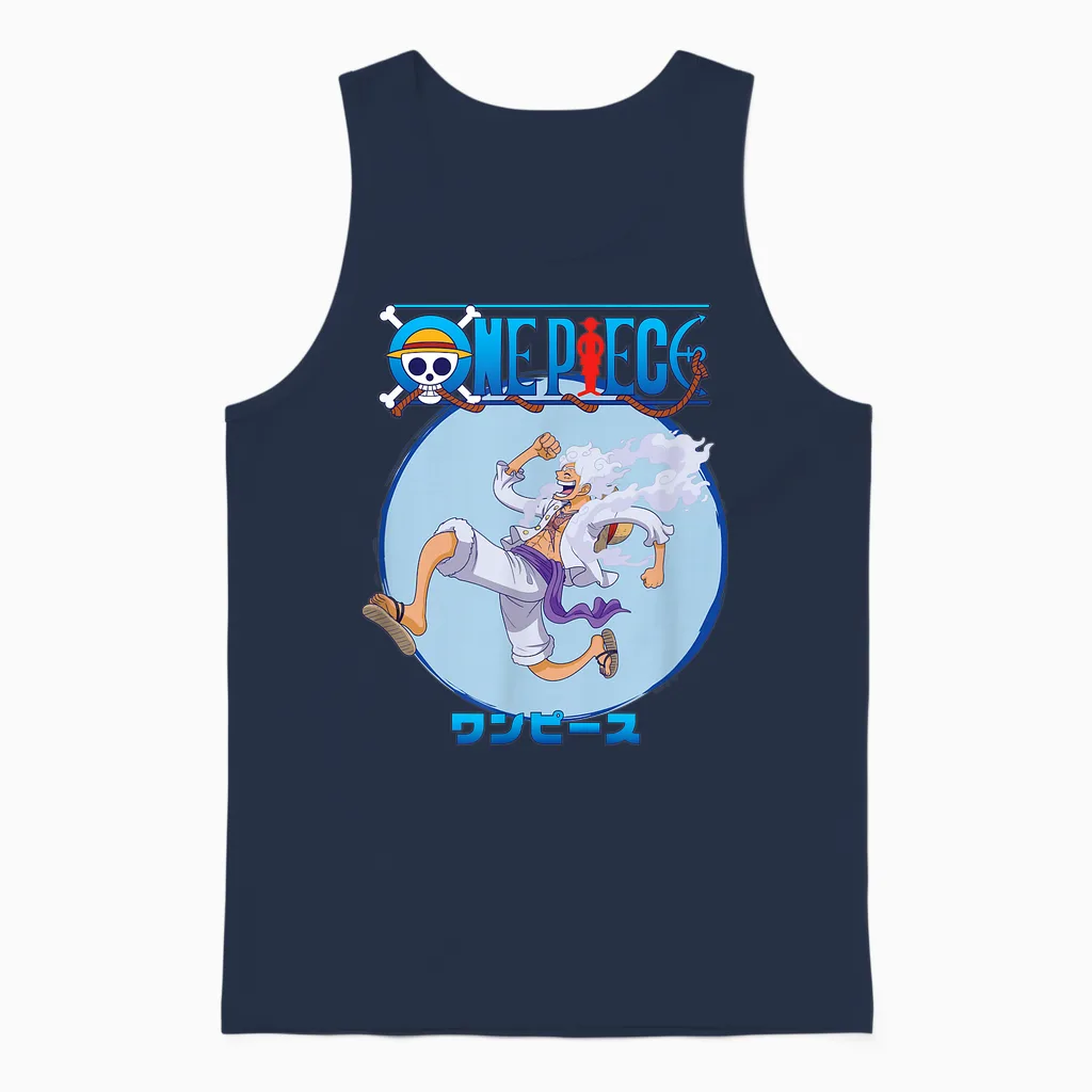 One Piece Anime Luffy Gear 5 Action Pose Unisex Tank Top in Navy