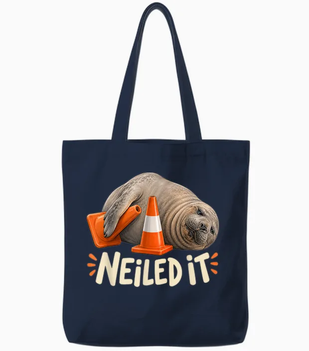 Neil the Seal Neiled It Funny Elephant Seal Meme Tote Bags in Navy