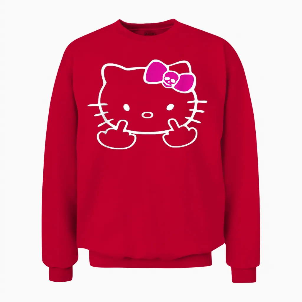 Cat Middle Finger Kitty Mean Naughty Bow Nasty Funny T-Shirt, Black Unisex Sweatshirt in Red