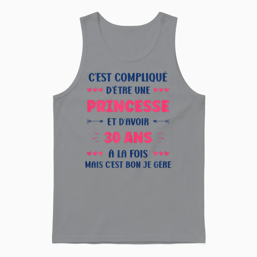 Funny Woman 30 Years Princess Birthday 30 Years T-Shirt, White Unisex Tank Top in Sport Grey