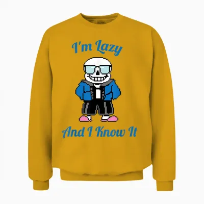Sans Skeleton Cool Pixel Art I'm Lazy and I Know It Unisex Sweatshirt - Gold