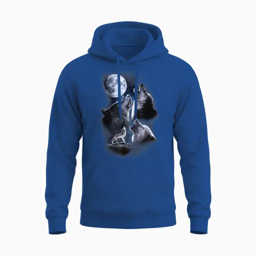 Howling Wolves in the Full Moon Moonlight with Starry Sky Unisex Hoodie - Royal