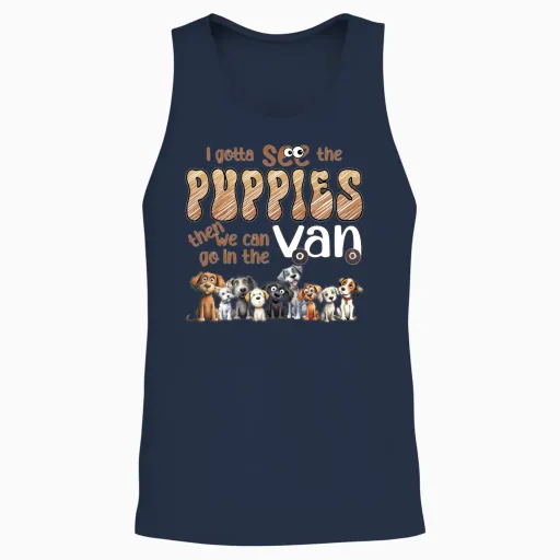 Show Me the Puppies, Then We Can Get in the Van Unisex Tank Top - Navy