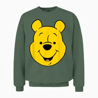 Disney Winnie the Pooh Pooh Bear Large Face T-Shirt, Gray Unisex Sweatshirt - Military Green