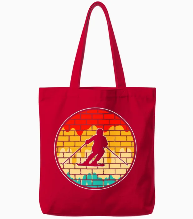 Ski Retro Tote Bags in Red